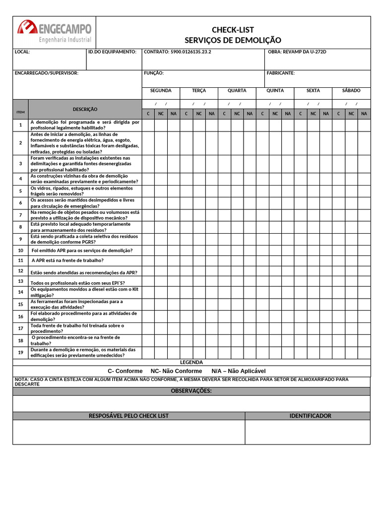 Check-list para Serviços de Demolição | PDF | Desperdício