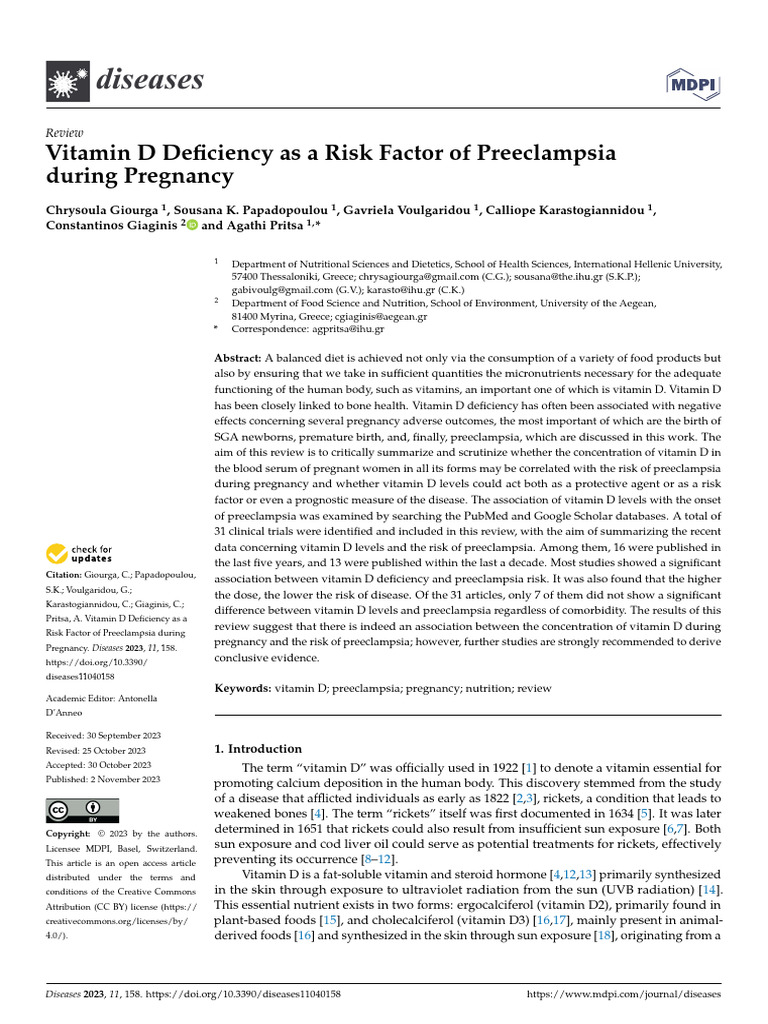 Vitamin D Deficiency and Preeclampsia Risk | PDF | Vitamin D | Angiogenesis