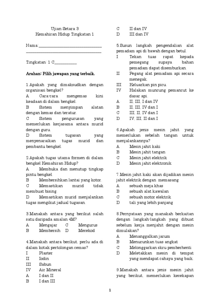 Soalan Kemahiran Hidup Setara 3 Pdf