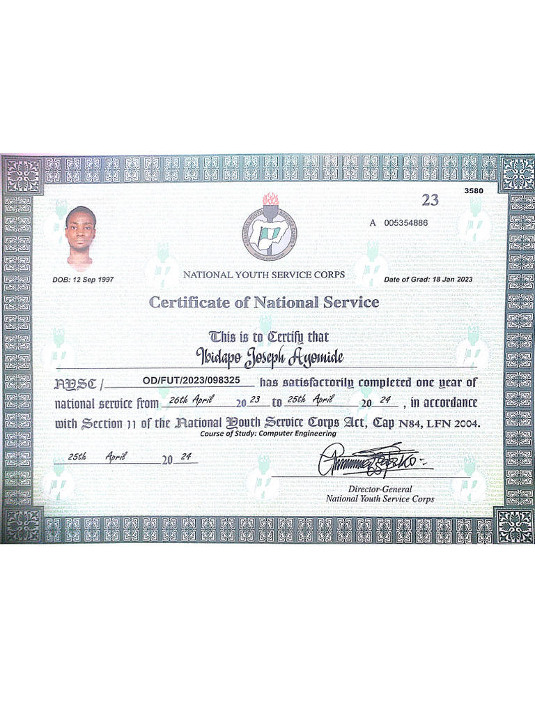 Nysc Certificate | PDF