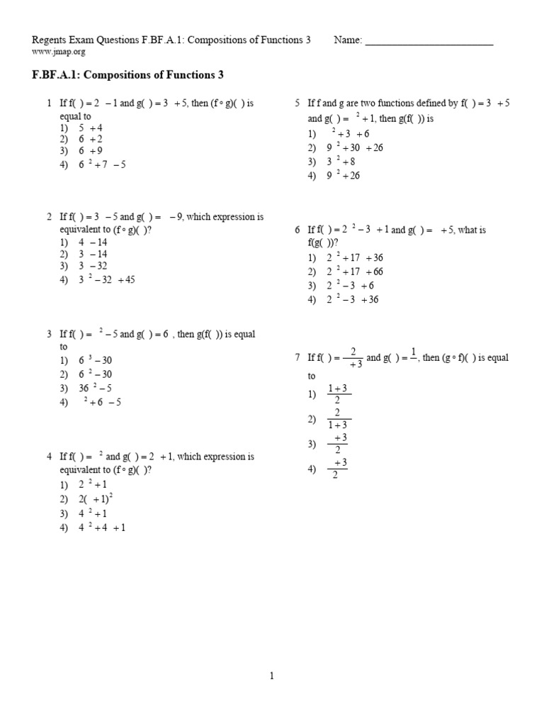 Compositions of Functions Practice | PDF | Mathematics | Mathematical ...