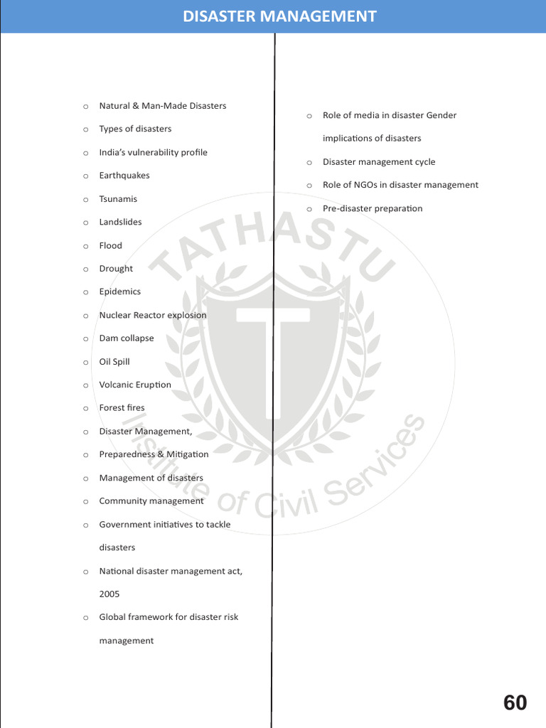 UPSC Disaster Management Syllabus Overview | PDF