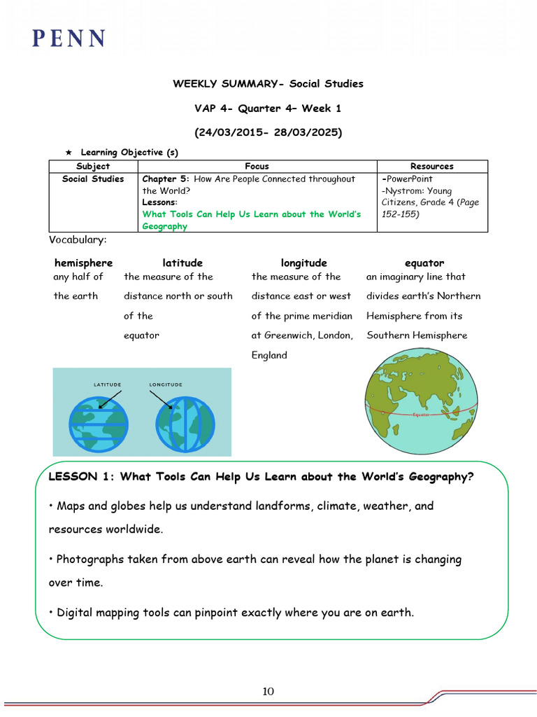 Social Studies Weekly Summary: Geography Tools | PDF | Geography ...