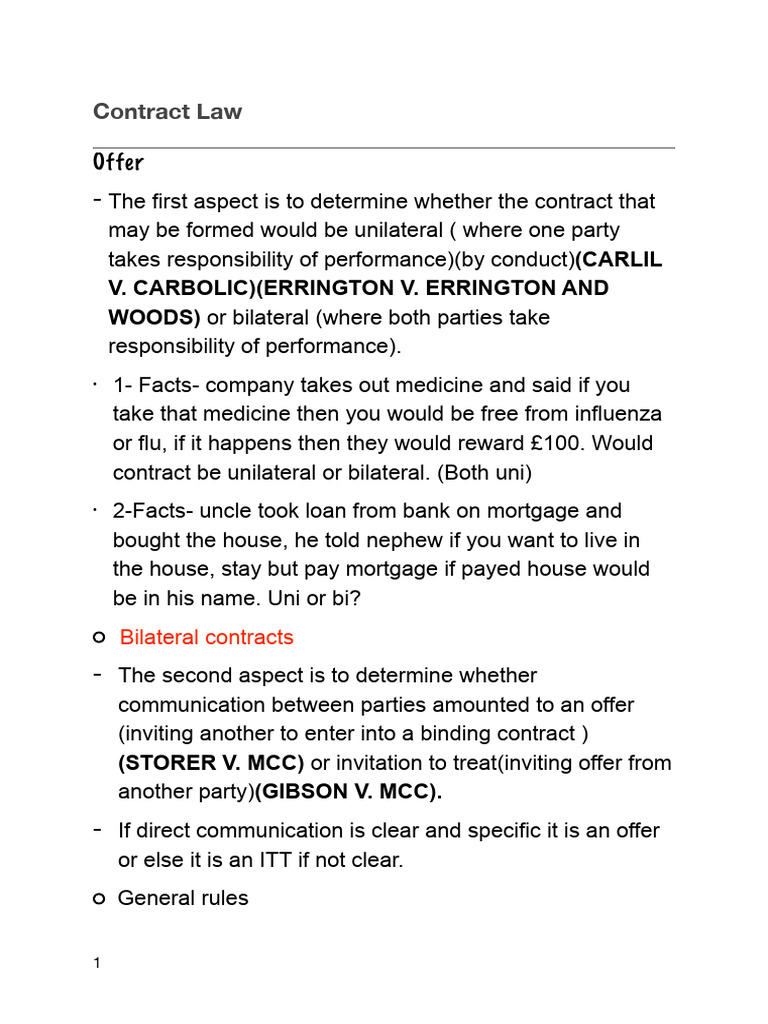 Contract Law Overview and Key Concepts | PDF | Contractual Term | Offer ...