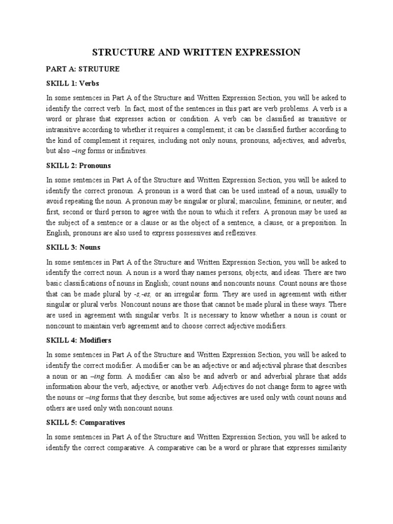 Structure and Expression Skills Guide | PDF | Adjective | Verb