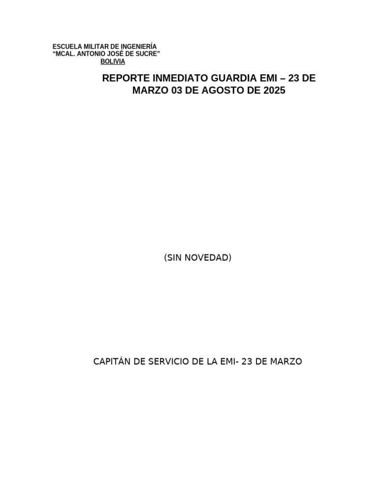Reporte Inmediato Guardia Emi 23 03082025 | PDF
