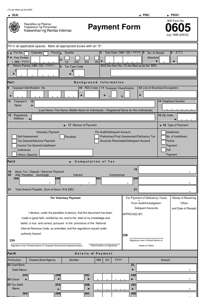BIR Form 0605 Payment Guidelines | PDF | Withholding Tax | Taxpayer