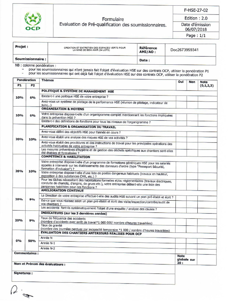 F-HSE-27-02 Formulaire Evaluation de Pré-Qualification Des ...