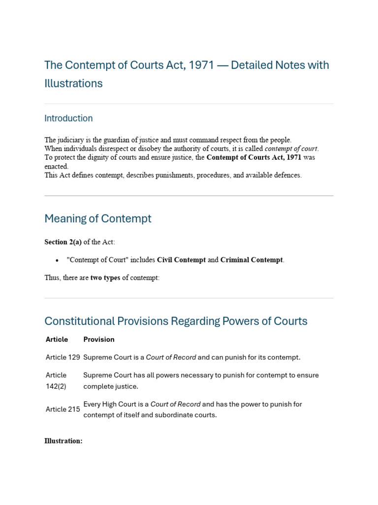 Contempt of Courts Act, 1971 Overview | PDF | Contempt Of Court ...