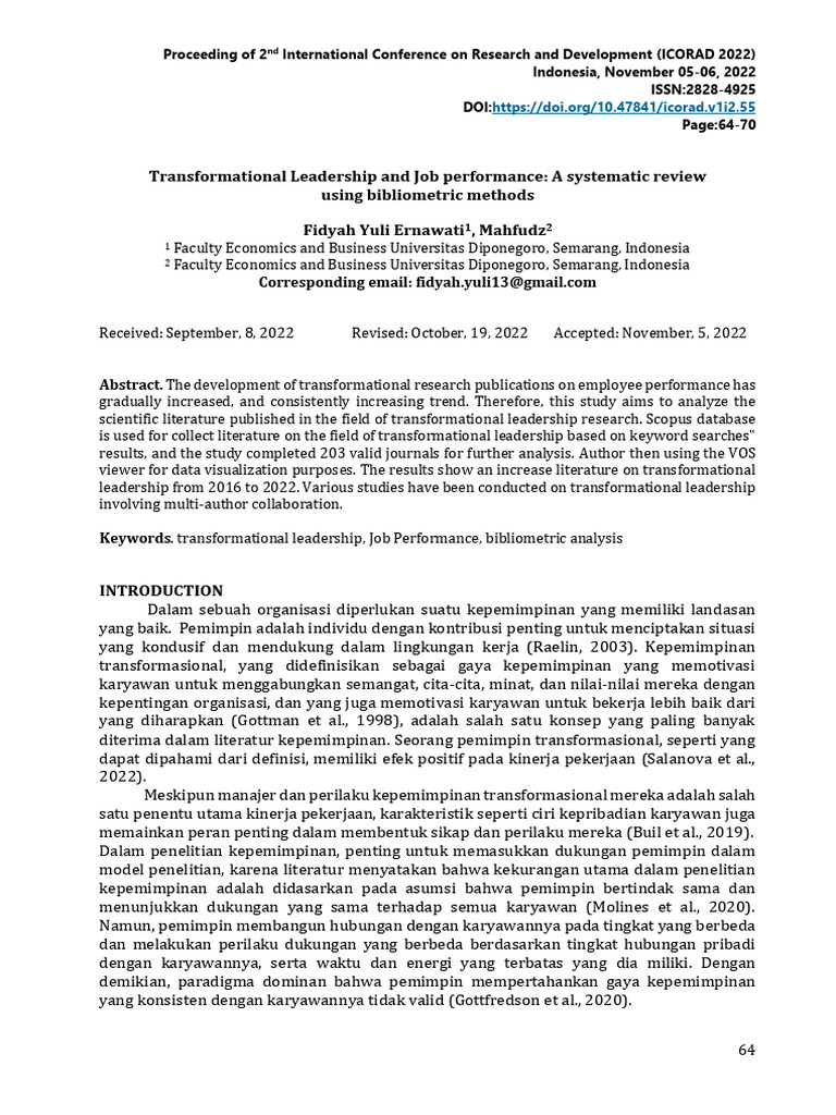 Transformational Leadership and Job Performance A Systematic 305x0b12 | PDF