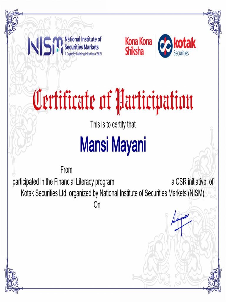 Financial Literacy Program Certificate | PDF