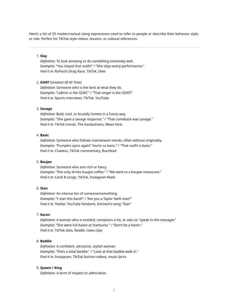 Modern Slang List | PDF