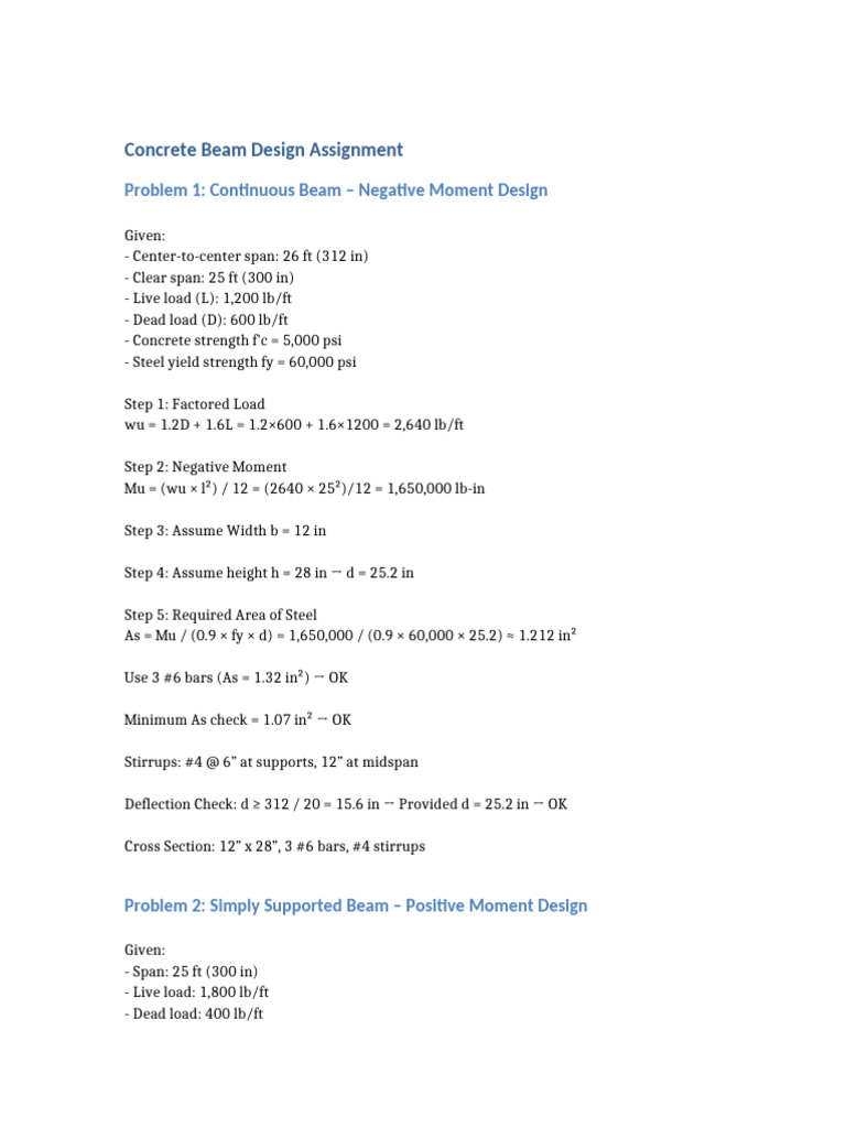 Concrete Beam Design Calculations | PDF