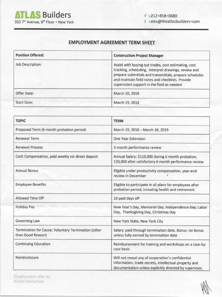 Signed Offer Letter | PDF