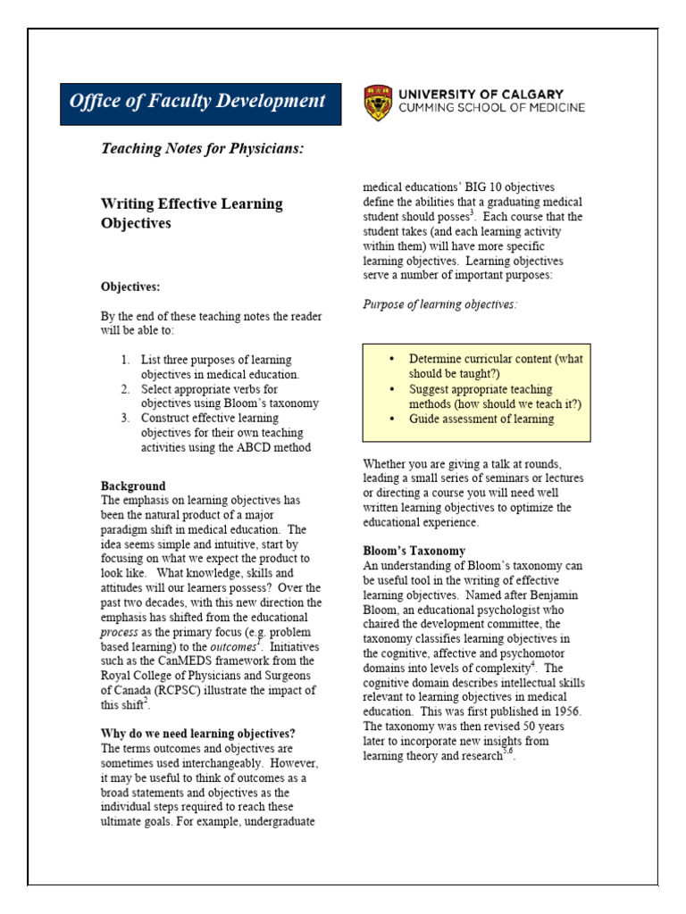 Effective Learning Objectives for Physicians | PDF | Learning ...