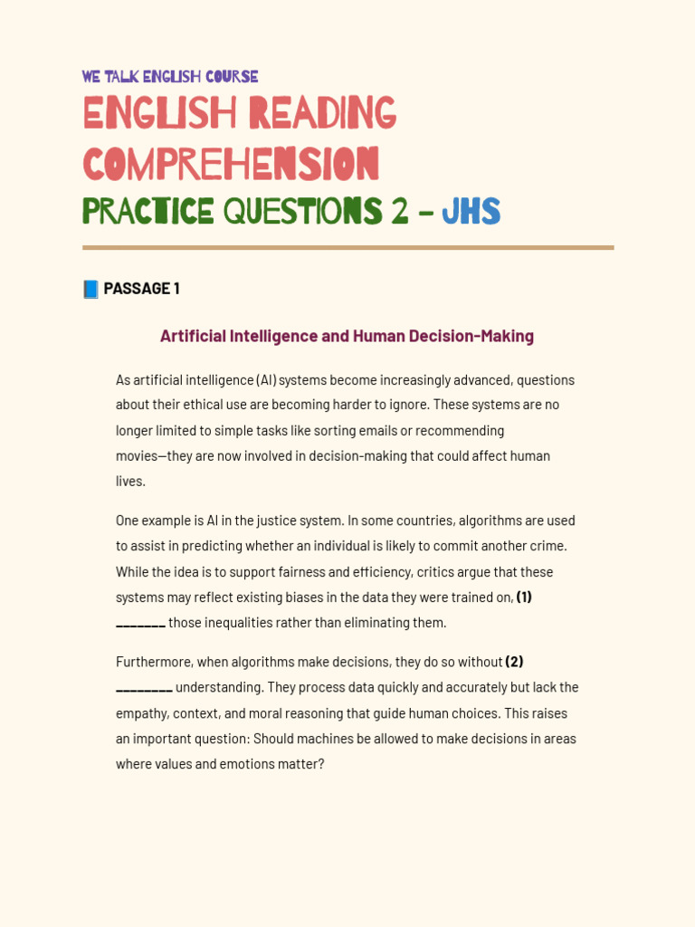 Ws. Reading Comprehension Jhs Paper 2 - 2025 | PDF | Artificial ...