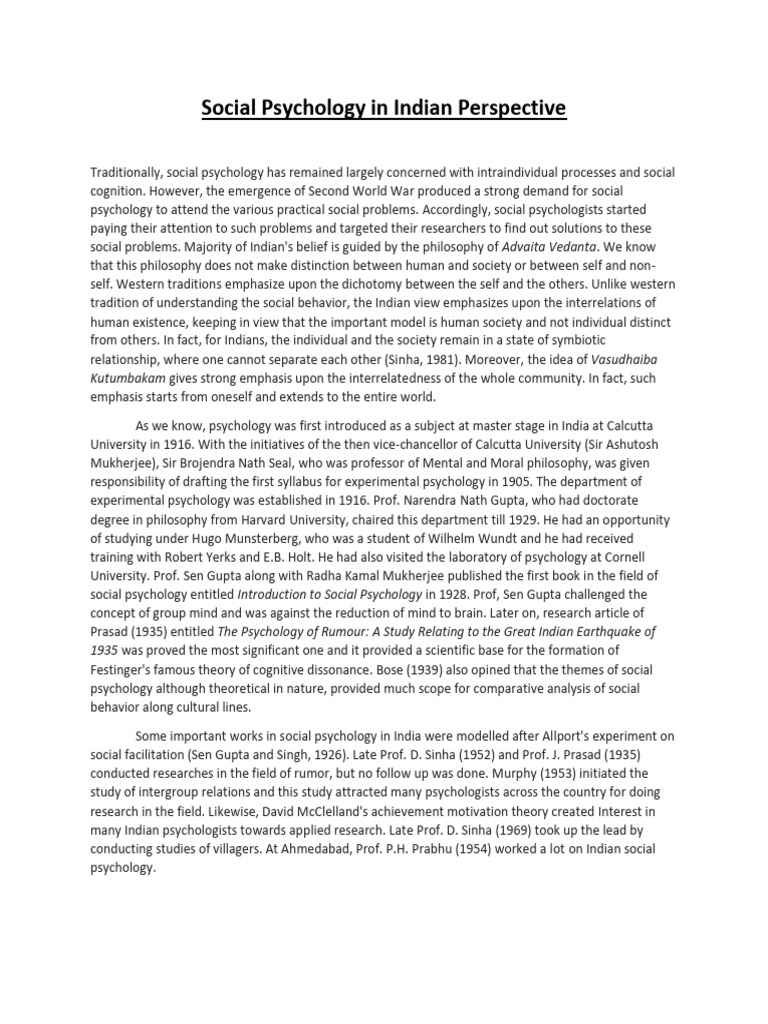 Indian Perspectives on Social Psychology | PDF | Social Psychology ...