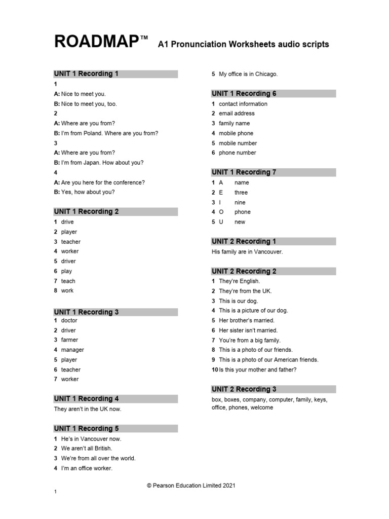A1 Pronunciation Worksheets Audio Scripts | PDF | Cuisine | Foods