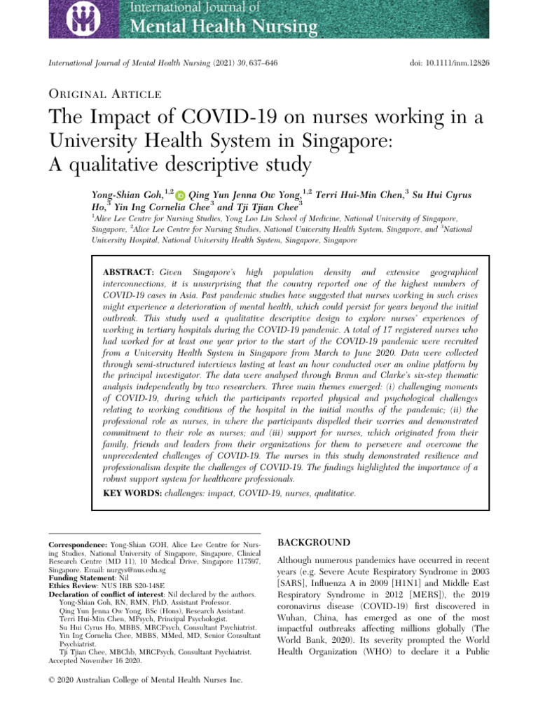 The Impact of COVID-19 On Nurses Working in A University Health System ...