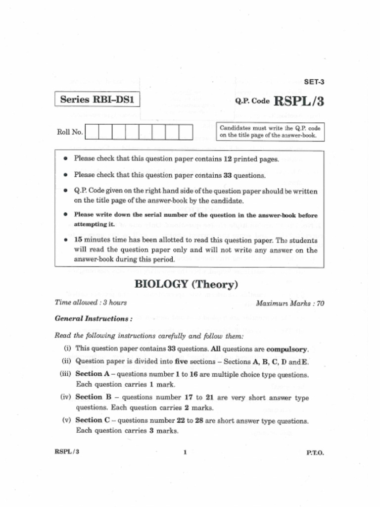 PB 2 Bio Set 3 Class 12 | PDF
