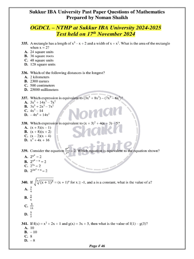 NTHP 2025 Math Questions | PDF