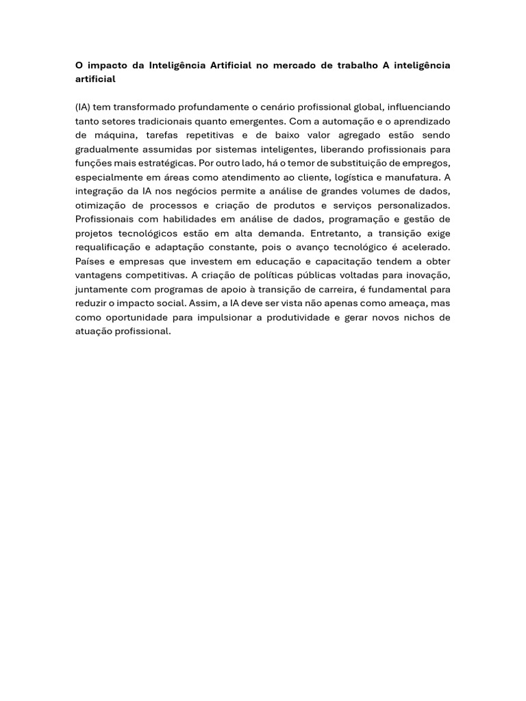 Impacto da IA no Mercado de Trabalho | PDF