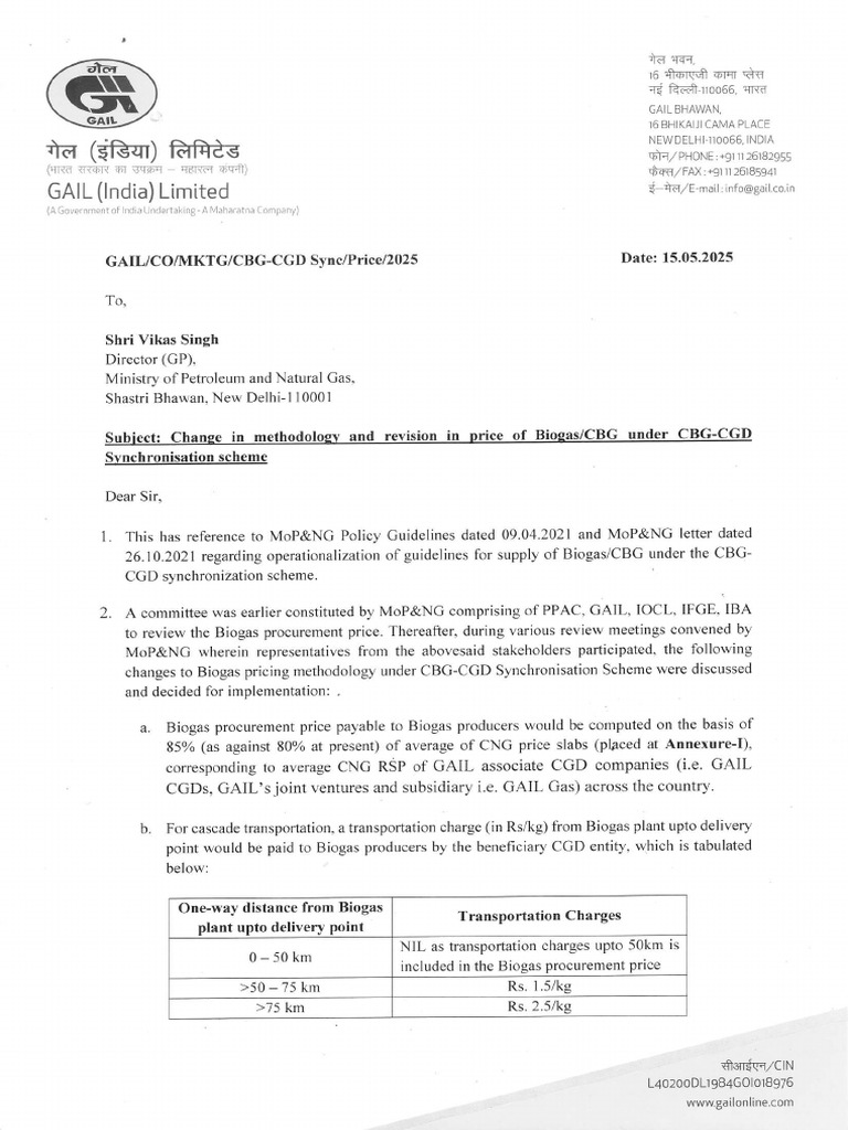 CBG Pricing Update under CGD Scheme | PDF | Fossil Fuels | Resource ...