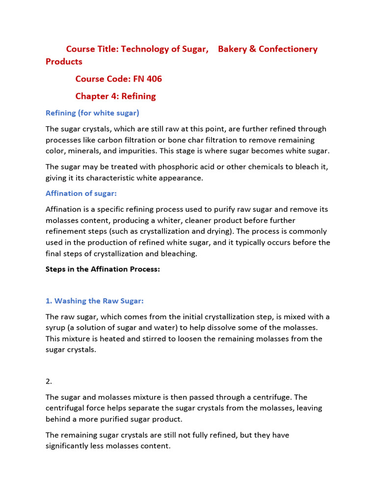 Affination Process in Sugar Refining | PDF | Sugar | Diet & Nutrition
