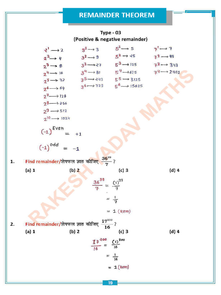 Remainder Theorem Notes 26-04 | PDF