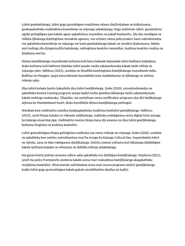 Importance of Kalanga Language in Zimbabwe | PDF