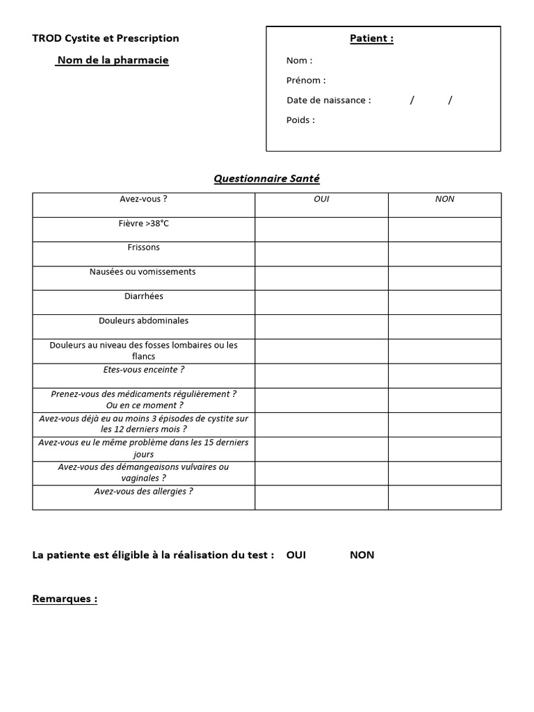 Test TROD Cystite : Prescription et Résultats | PDF