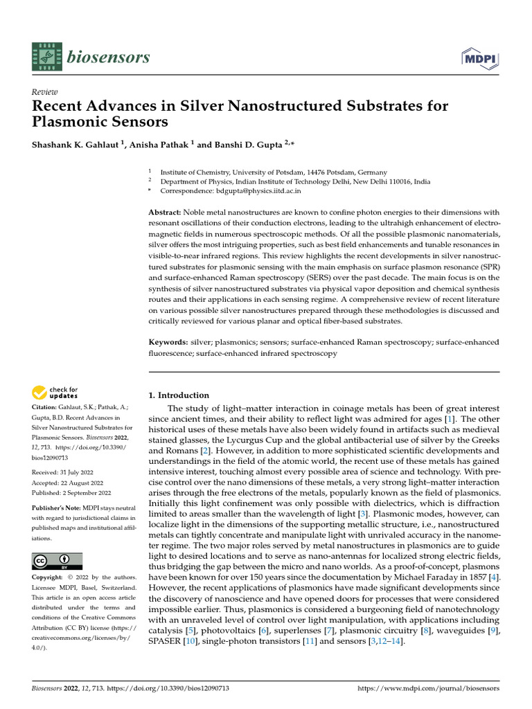 Advances in Silver Nanostructured Sensors | PDF | Plasmon | Surface ...