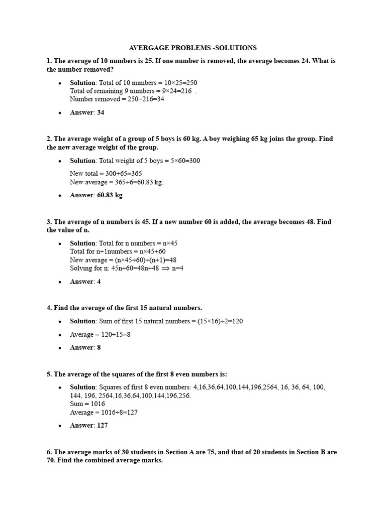 Averages and Percentages (Solution) | PDF | Speed | Velocity