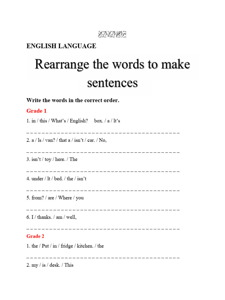 English Sentence Rearrangement Exercises | PDF