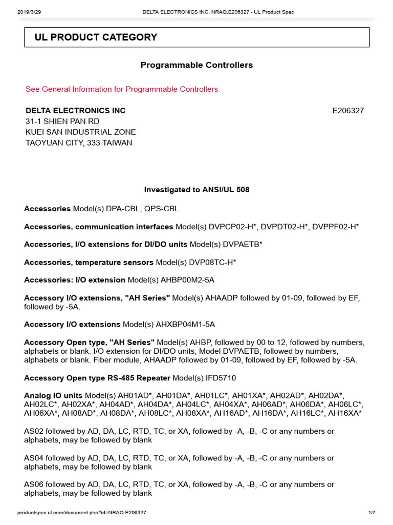 Delta Electronics UL Product Specs | PDF | Computing | Computer Engineering