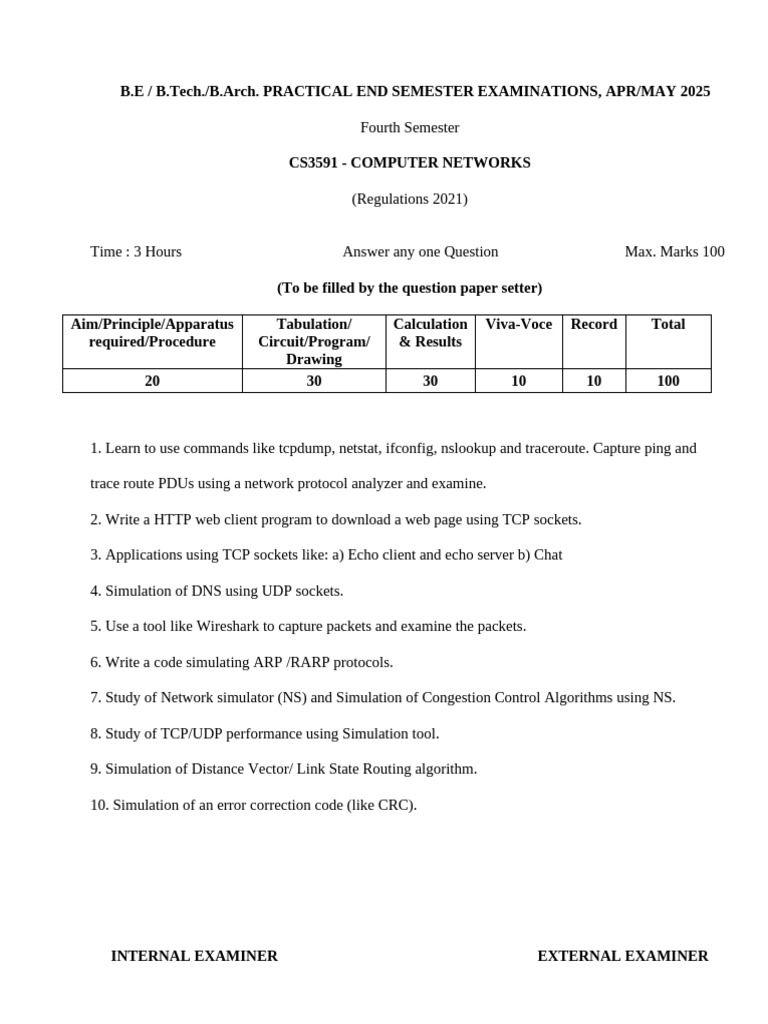 Computer Networks Practical Exam 2025 | PDF | Transmission Control ...