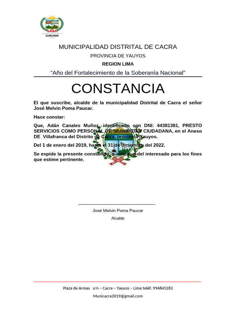 Municipalidad Distrital de Cacra | PDF