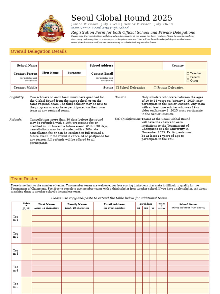 WSC Seoul Global Round 2025 Registration Form | PDF | Invoice