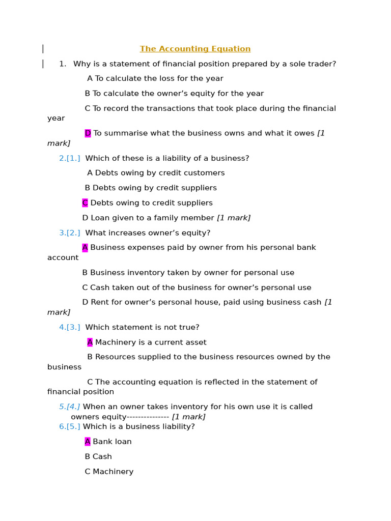 Understanding the Accounting Equation | PDF | Debits And Credits ...