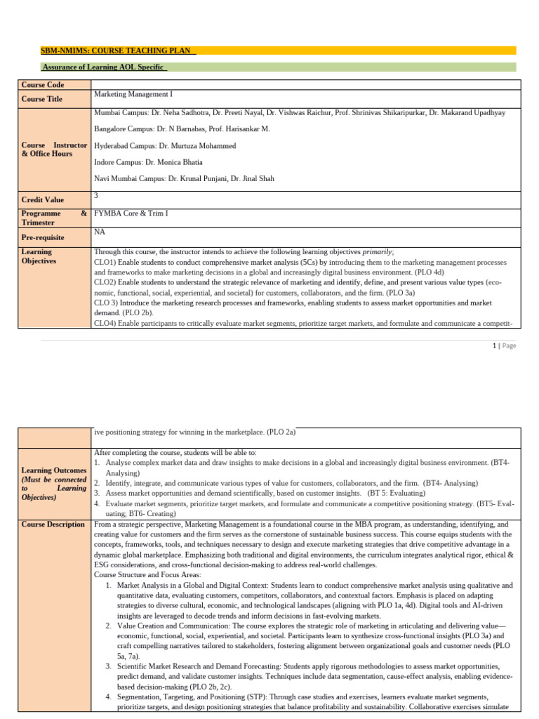 Digital Marketing Management Course Plan | PDF | Artificial ...