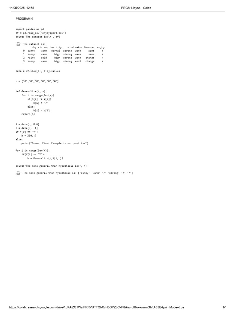Generalizing Hypotheses in Python | PDF