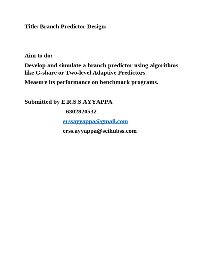 Branch Predictor Design and Simulation | PDF | Computing | Computer Science