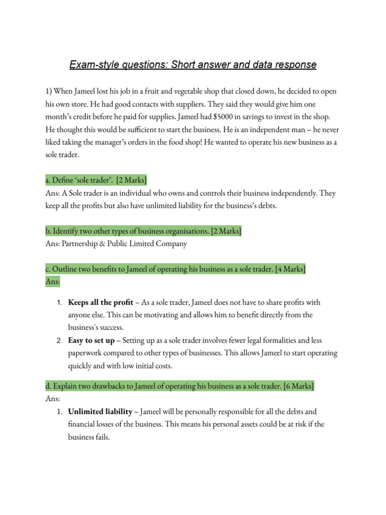 BSN Exam-Style Questions Chapter 4 | PDF | Franchising | Sole ...