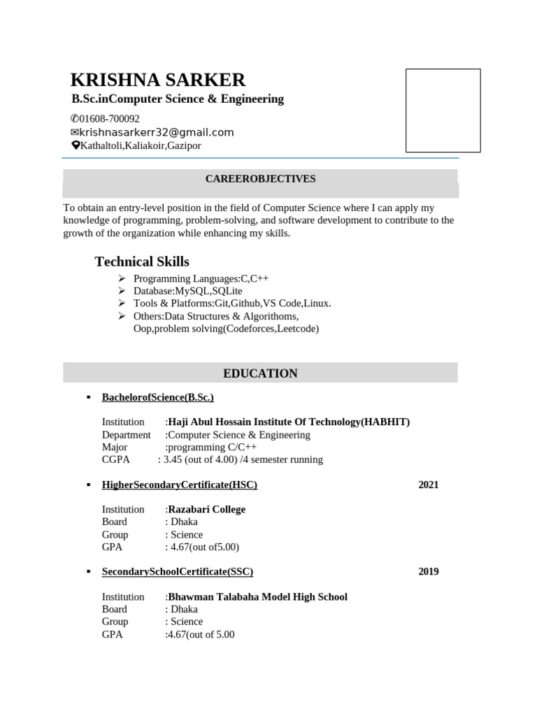 Entry-Level Computer Science Resume | PDF | Software Engineering ...