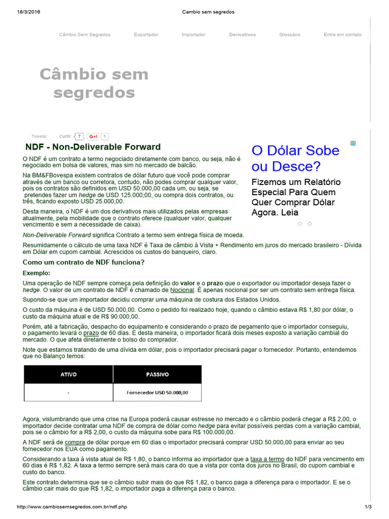 Entendendo o NDF no Mercado Financeiro | PDF | Taxa de câmbio | Hedge ...