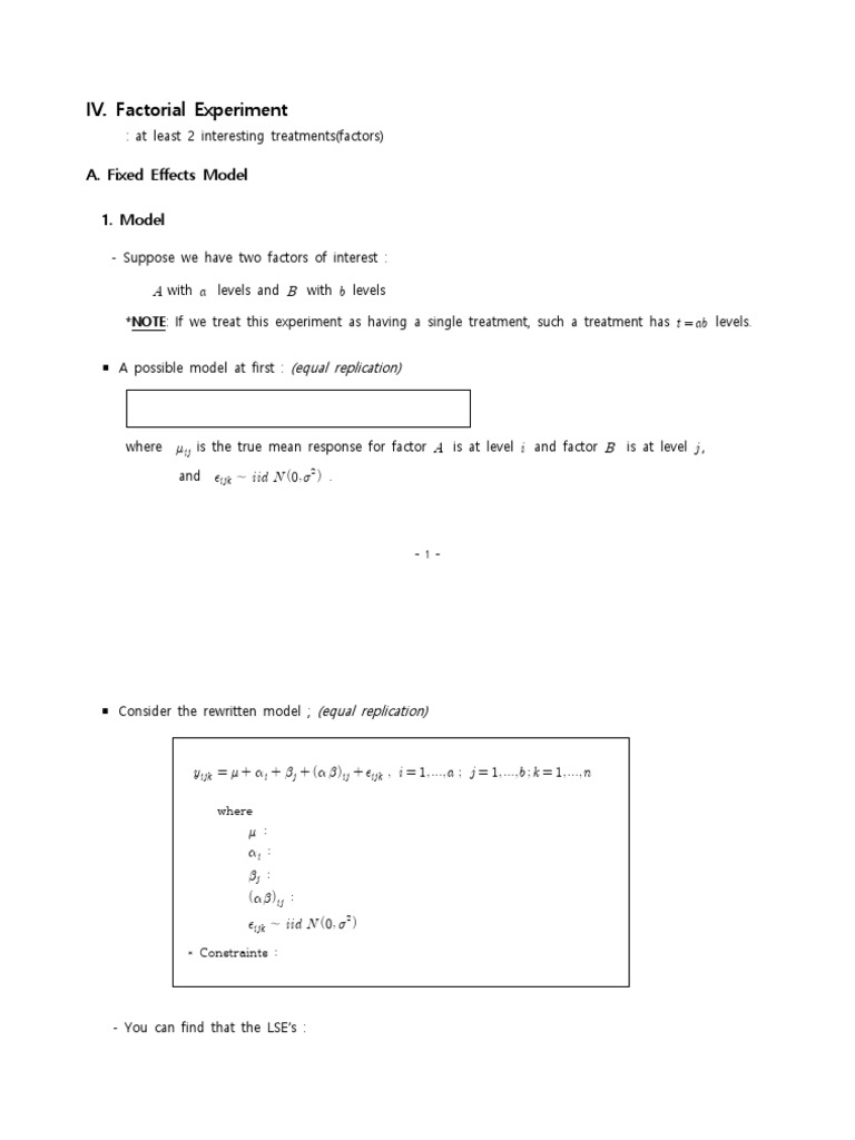 Factorial Experiment ANOVA Models | PDF | Errors And Residuals ...