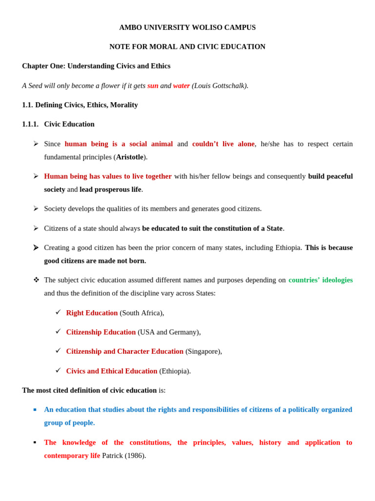 Civic and Moral Education Overview | PDF | Morality | Value (Ethics)