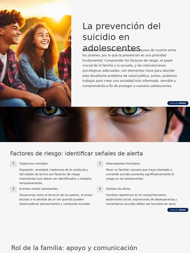 Prevención del Suicidio en Adolescentes | PDF | Salud mental | Terapia ...