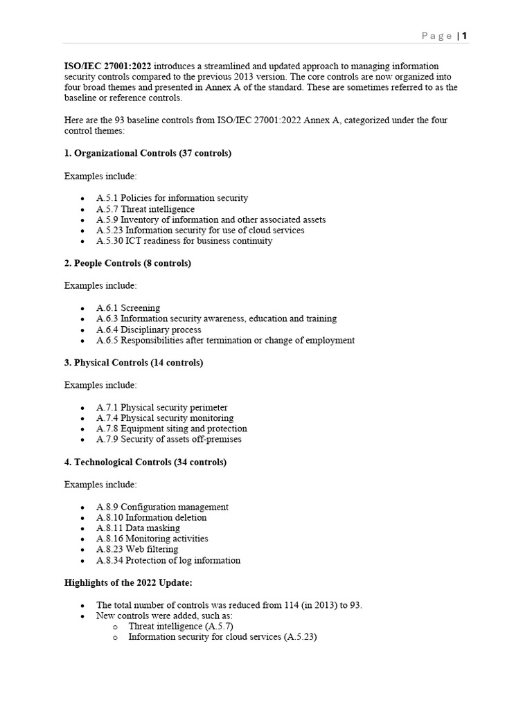 ISO/IEC 27001:2022 Control Overview | PDF | Key (Cryptography ...