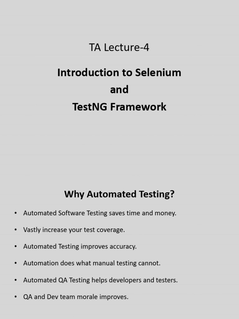 Selenium and TestNG Framework Overview | PDF | Selenium (Software ...